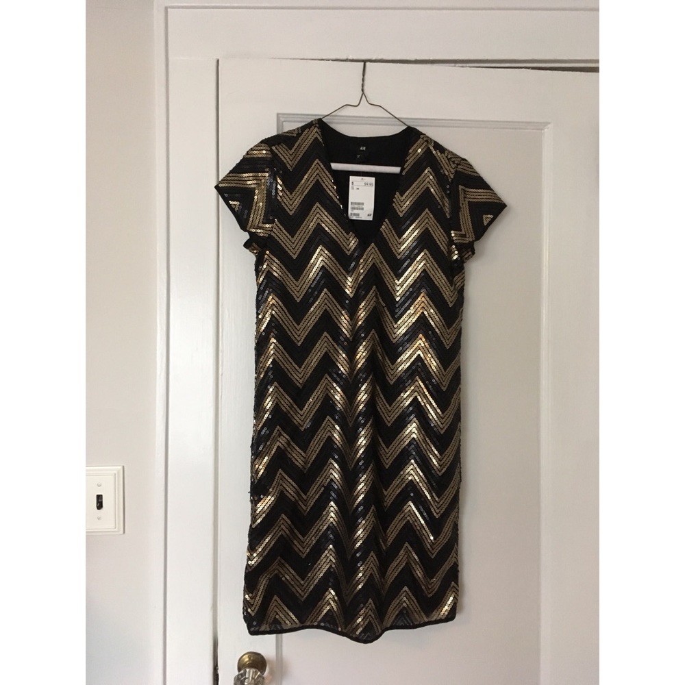 New H&M Black & Gold sequined dress, size XS